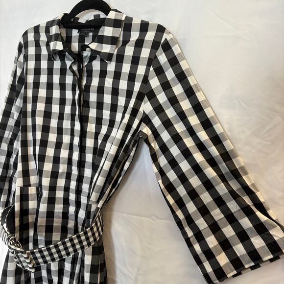 Lafayette 148 Gingham Midi Shirt Dress Large 3/4 Sleeve Black White Button Front - Picture 4 of 9